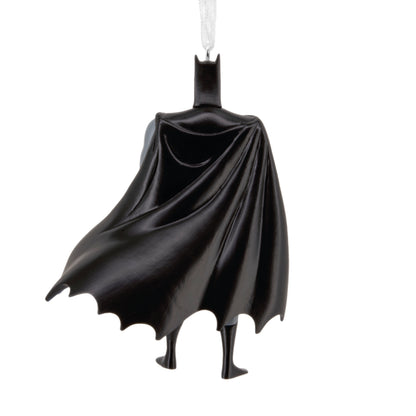 Resin Figural Batman ornament featuring a detailed black cape and hanging ribbon for display or gifting.