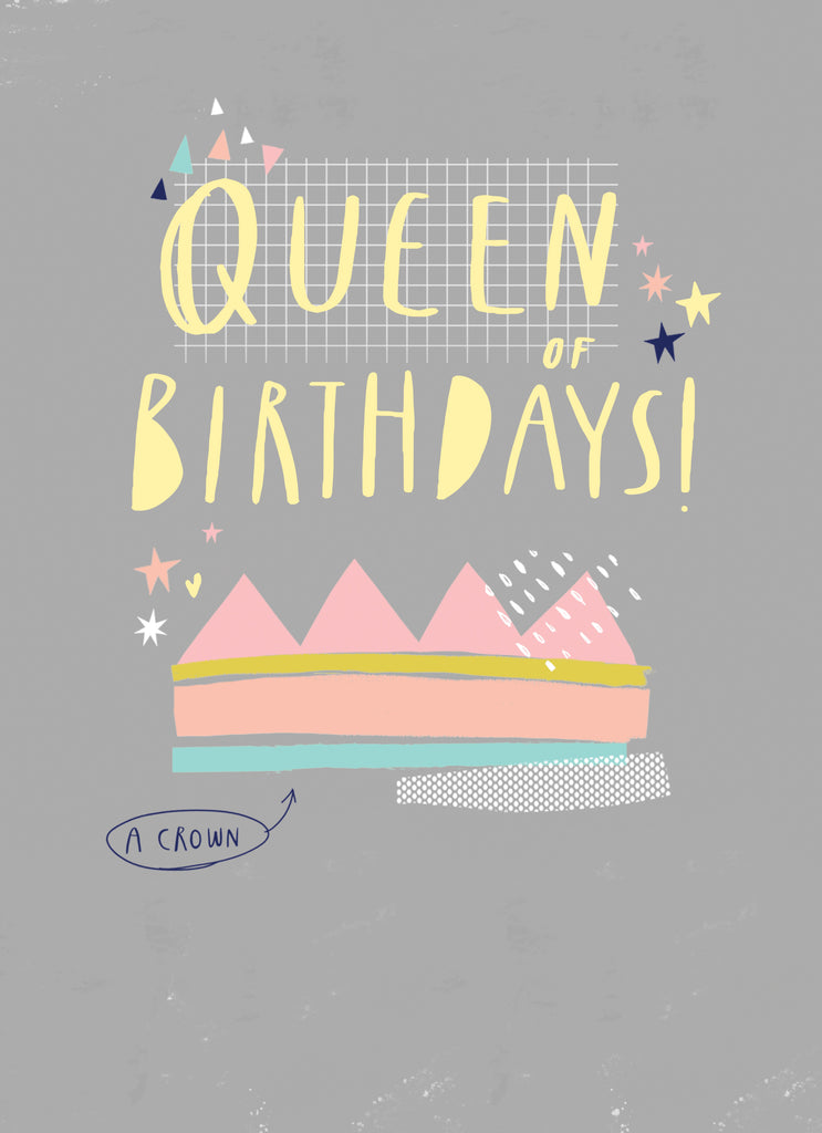 Contemporary Illustrated Crown Queen Of Birthdays