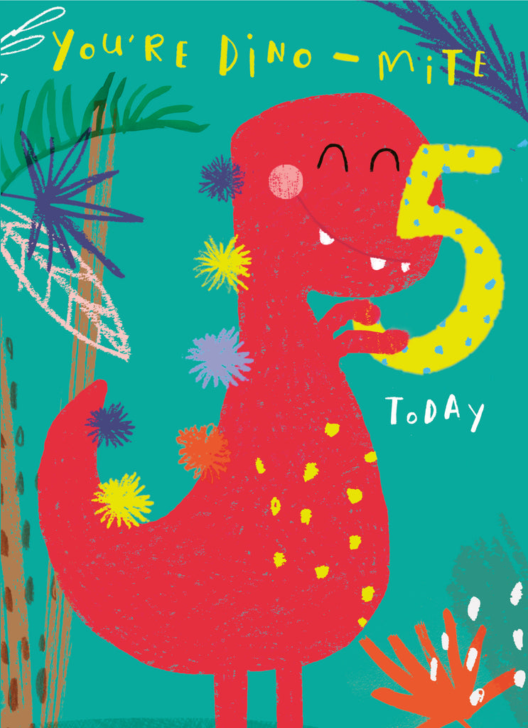 Cute Colourful Smiley Dinosaur 5th Birthday