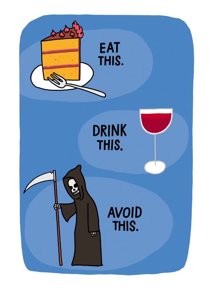 Funny Birthday Cartoon Eat Drink Avoid