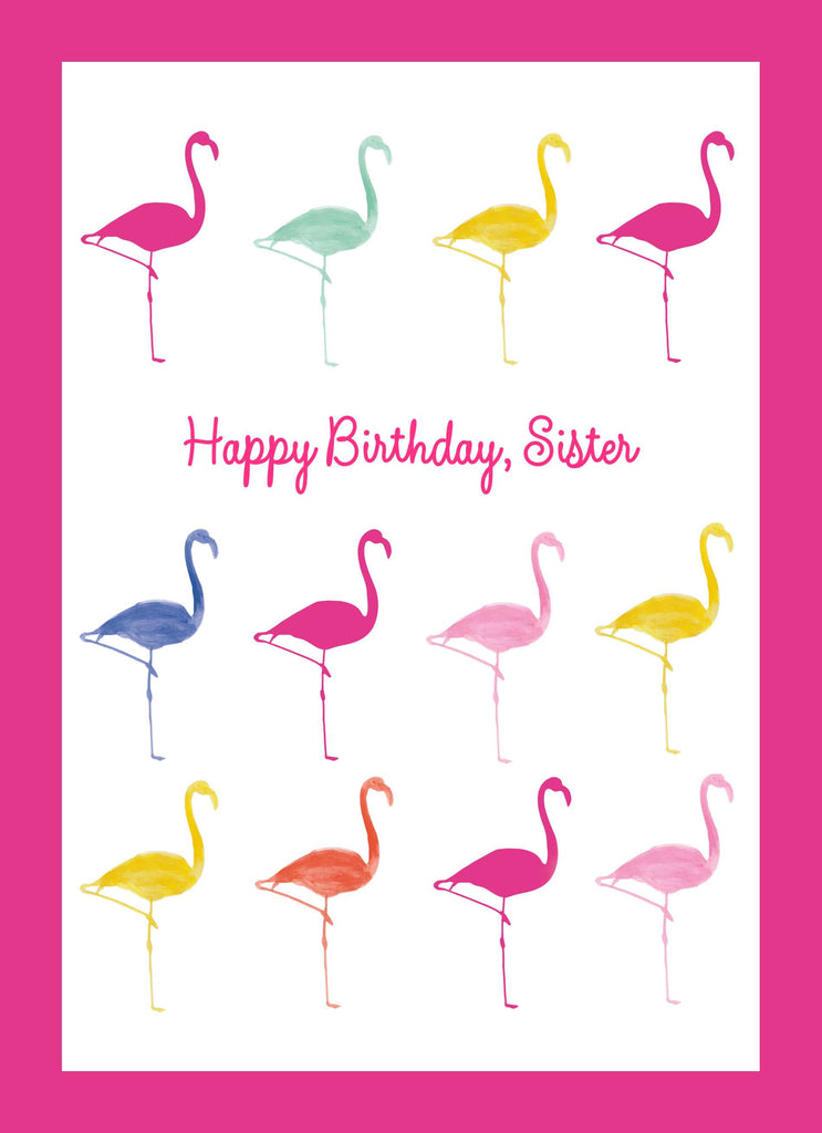 Sister Happy Birthday Colourful Flamingo Pattern