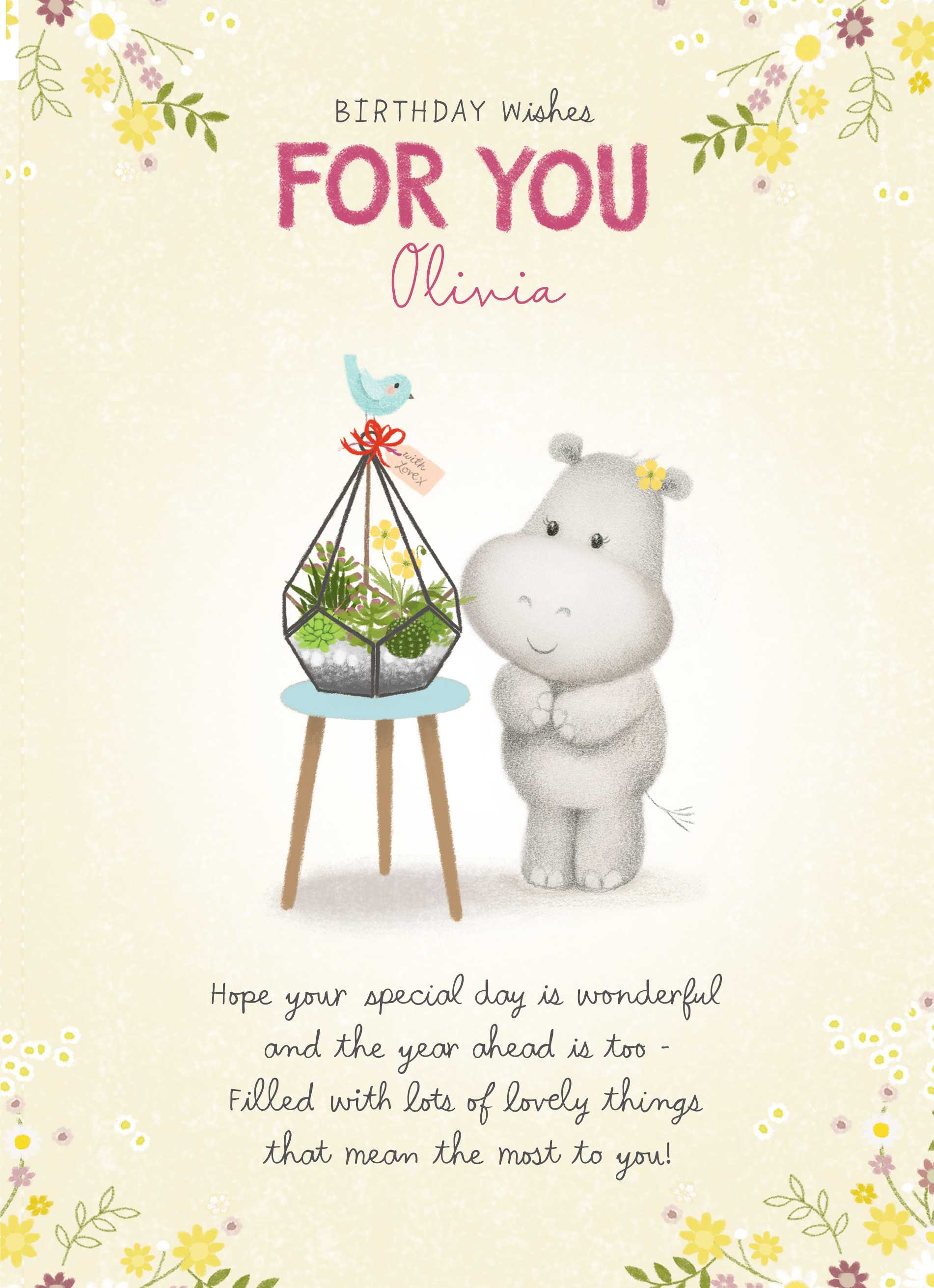 Cute Birthday Editable Hippo Bird Verse