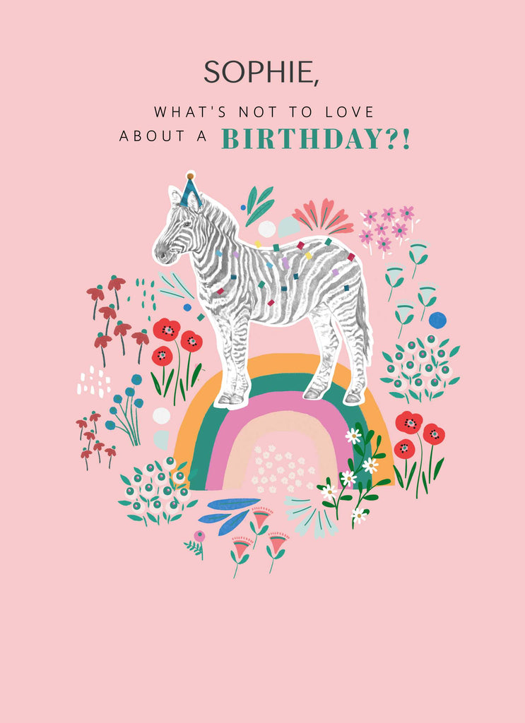 Contemporary Birthday Editable Quirky Zebra Rainbow