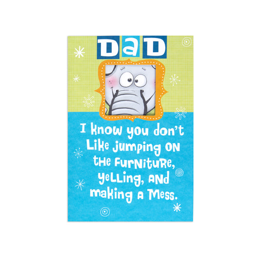 Fcc Dad Elephant card featuring playful text and cartoon design, perfect for Father's Day gift or celebration.