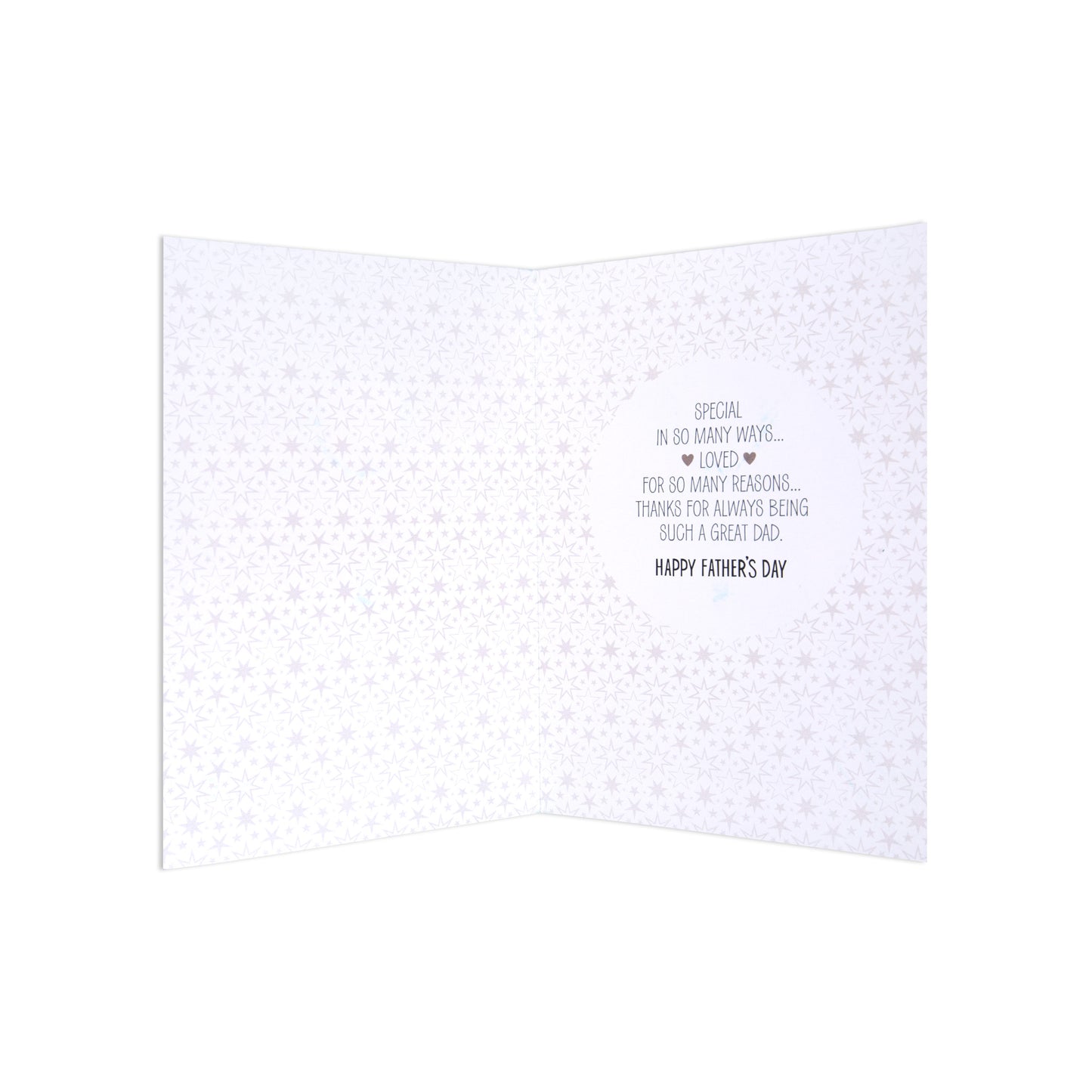 Fcc Gen Male Fdy Wishes St greeting card, white with subtle patterns, interior message for Father's Day, opened view.