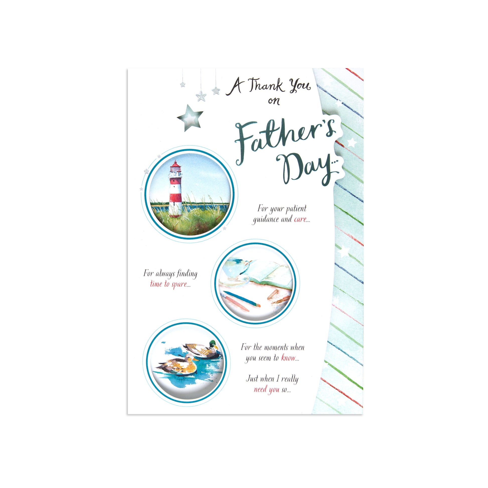 Fcc Gen Male Wishlighthouse Father's Day card featuring lighthouse and nature imagery, with heartfelt thank you messages and pastel design.