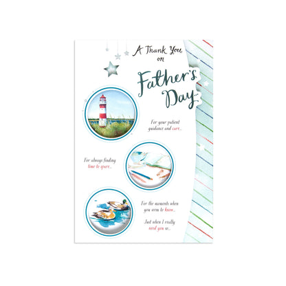 Fcc Gen Male Wishlighthouse Father's Day card featuring lighthouse and nature imagery, with heartfelt thank you messages and pastel design.