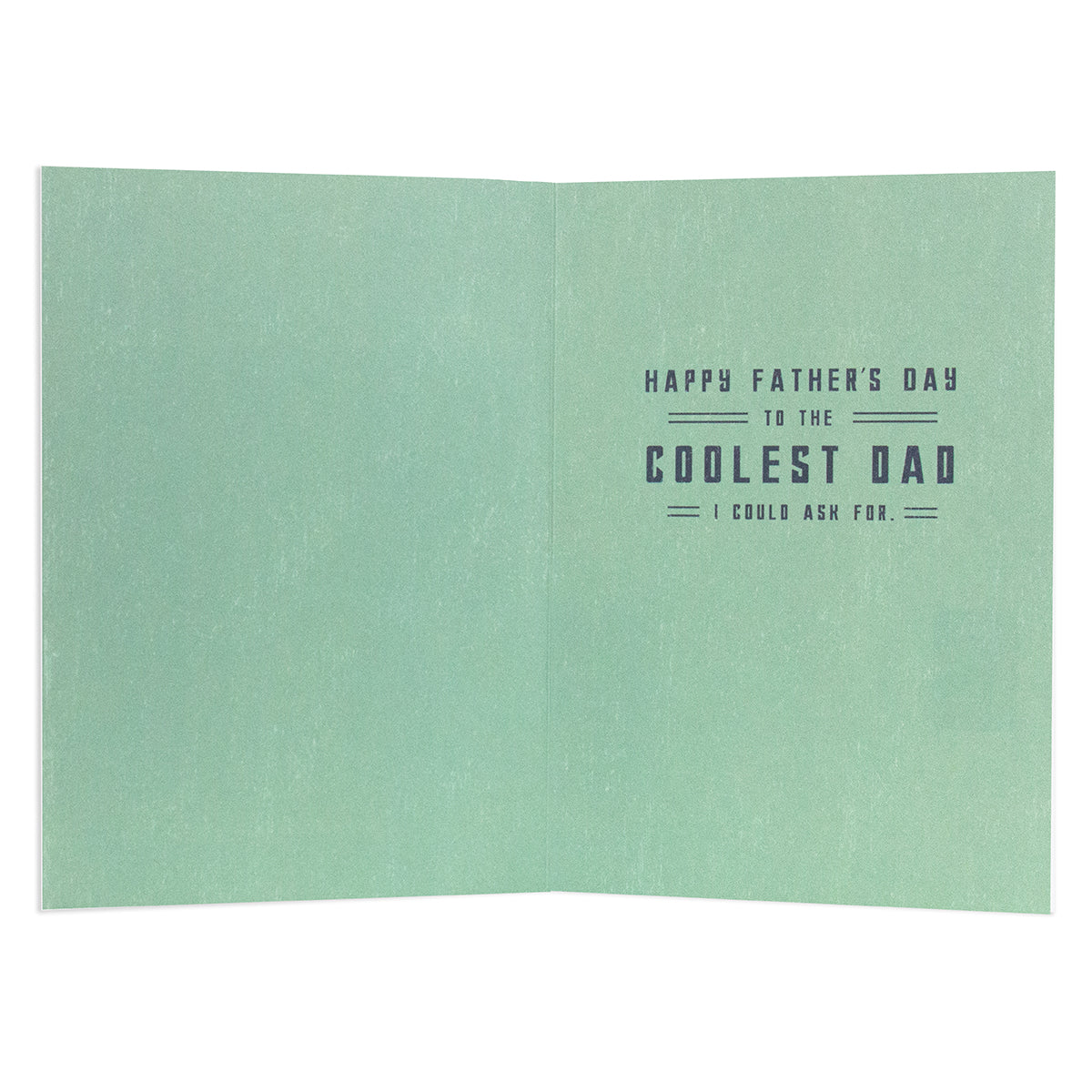Hallmark Signature Father's Day Card - Stubby Holder, inside view showing message 'Happy Father's Day to the coolest dad I could ask for' on light green background.