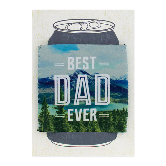 Hallmark Signature Father's Day Card - Stubby Holder featuring 'Best Dad Ever' message and scenic nature design in a close up view.