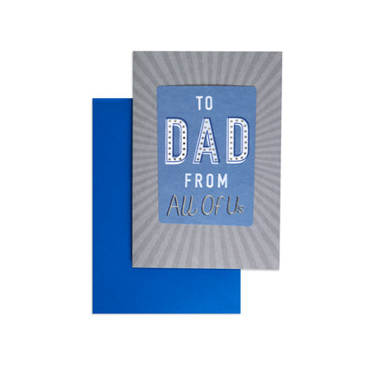 Fcc Dad From All Bold Text greeting card with blue envelope, featuring a graphic design and textured background.