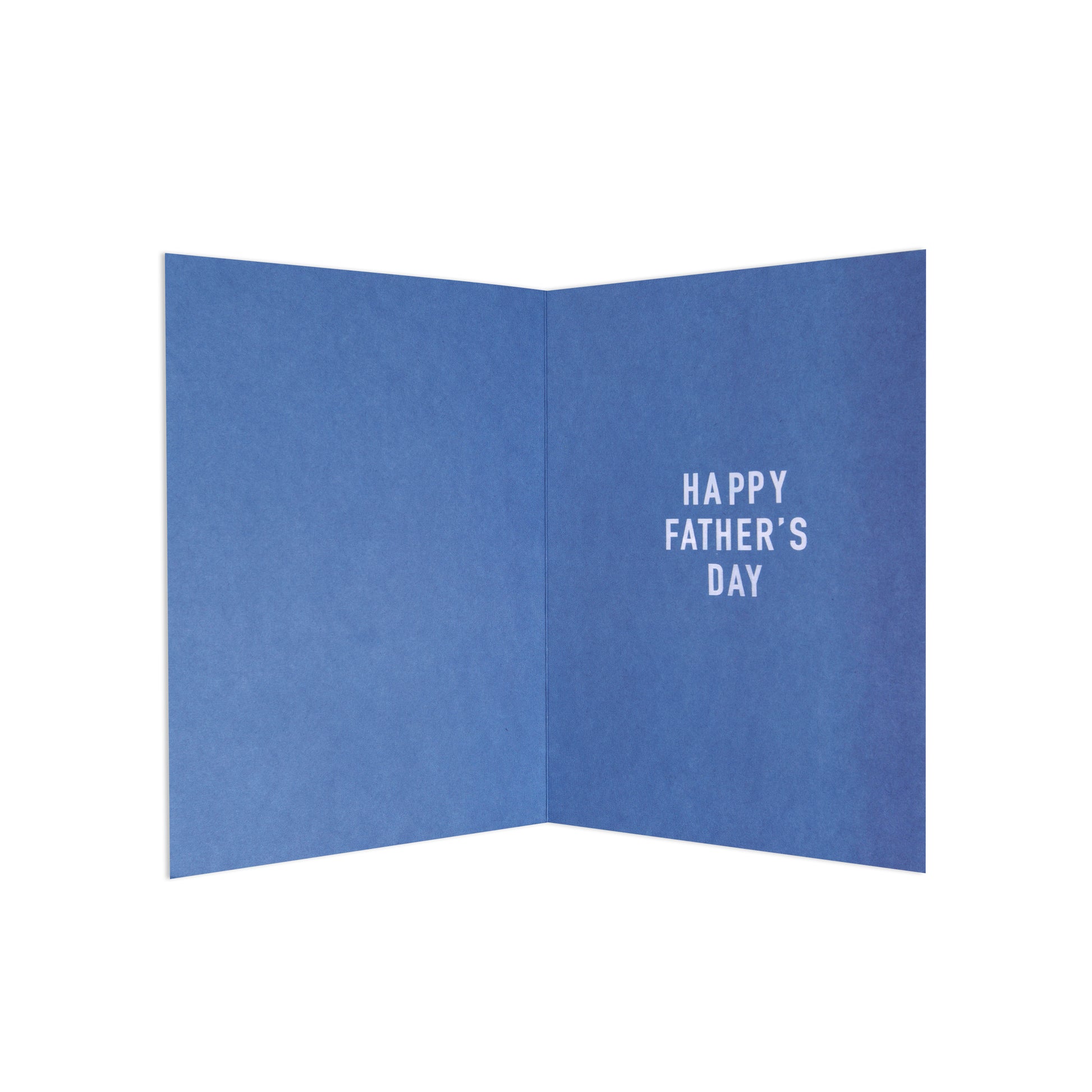 Fcc Dad From All Bold Text greeting card, blue interior featuring 'Happy Father's Day' printed message in white, open view.