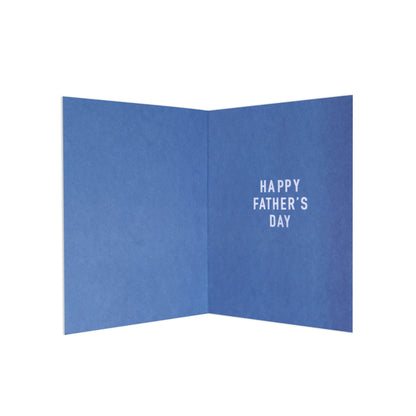 Fcc Dad From All Bold Text greeting card, blue interior featuring 'Happy Father's Day' printed message in white, open view.