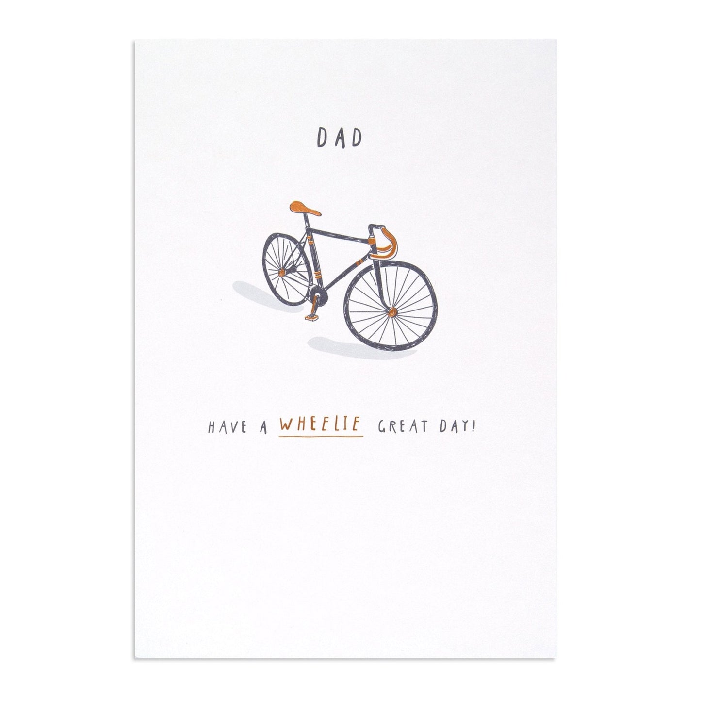 Hallmark Father's Day Card - Wheelie Great featuring a bicycle illustration and punny message for fathers, flat lay view.
