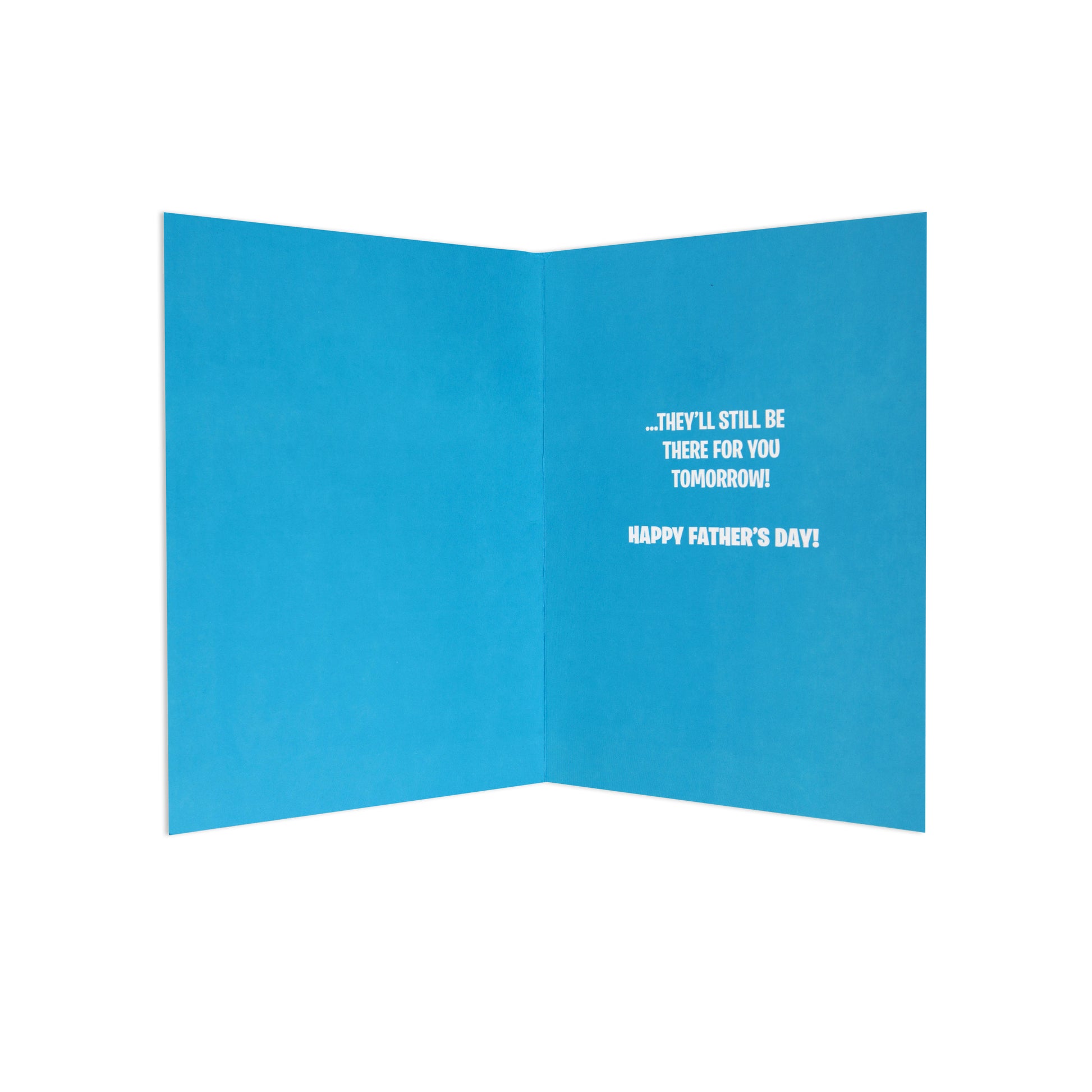 Fcc Dad Beer And Bulldog greeting card with blue interior and Father's Day message, displayed open for visual clarity.