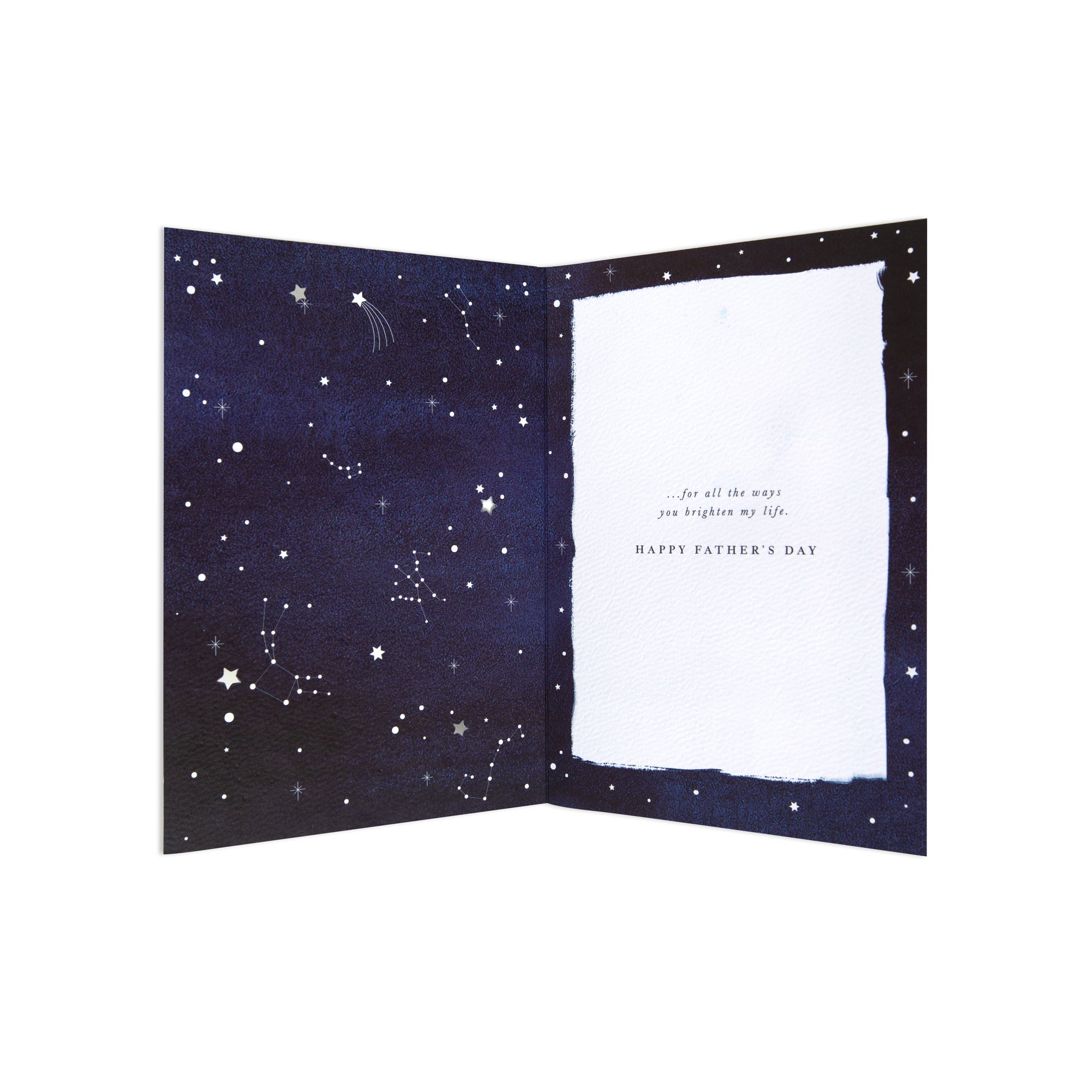 Fcc Gen Male Night Sky card featuring a dark blue, starry interior with a Father's Day greeting and a blank note section.