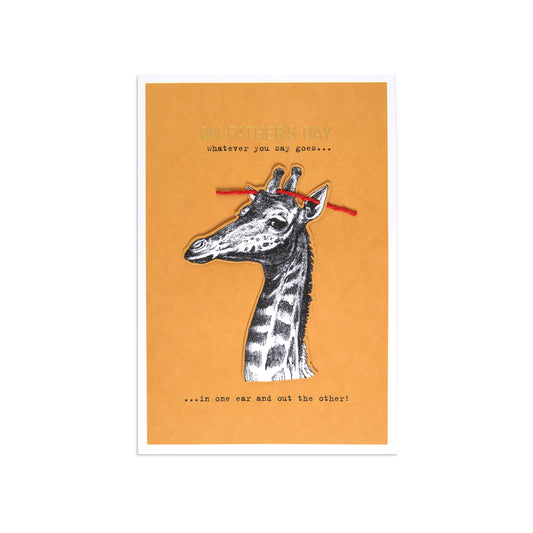 Fcc Gen Male Giraffe greeting card featuring a humorous giraffe illustration with colourful embellishments and textured details.