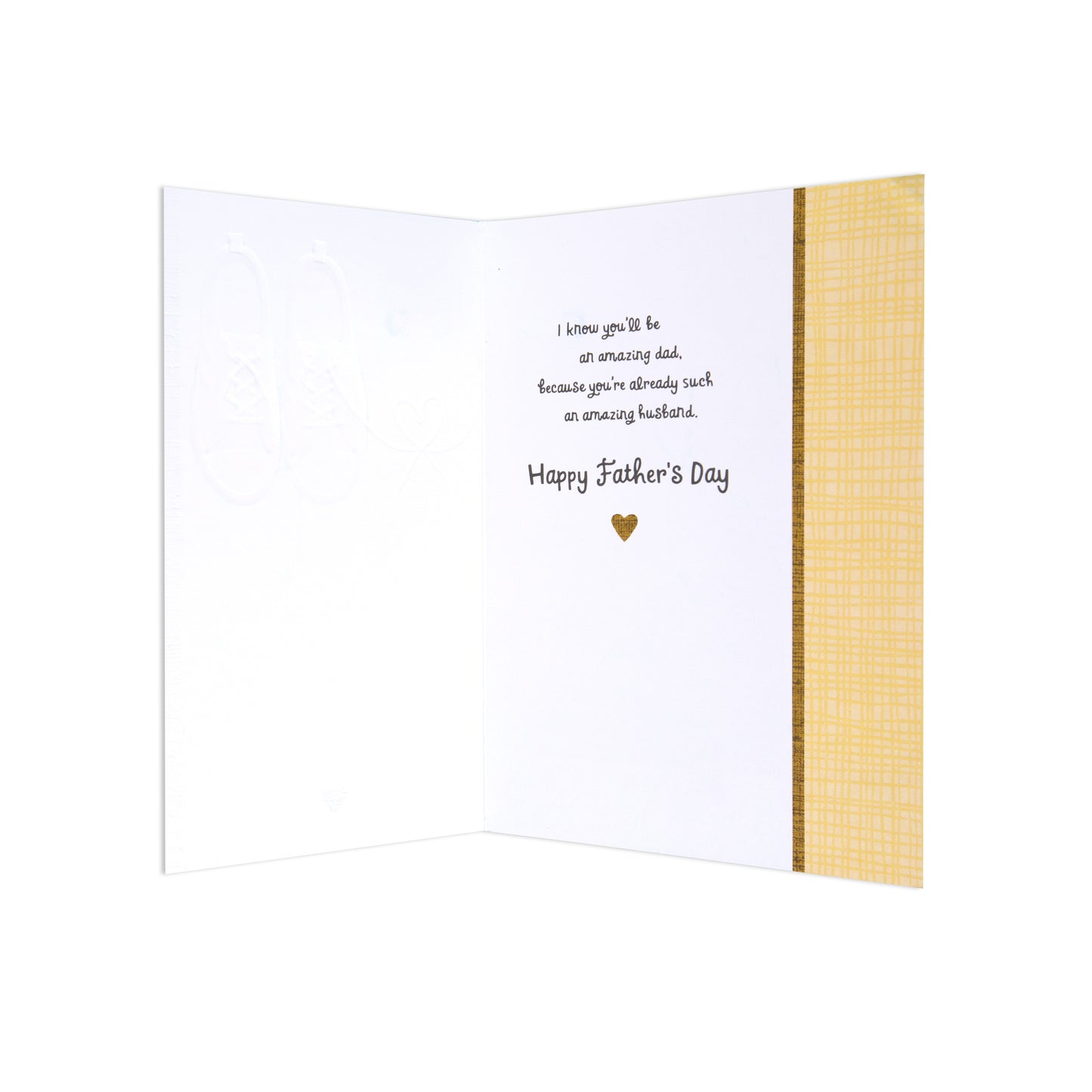 Fcc New Dad Shoes greeting card interior with yellow design, featuring heartfelt message for Father's Day.