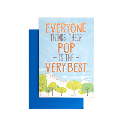 Hallmark Father's Day Card - Pop Very Best With Trees, humorous card design featuring playful trees and a blue envelope in background.