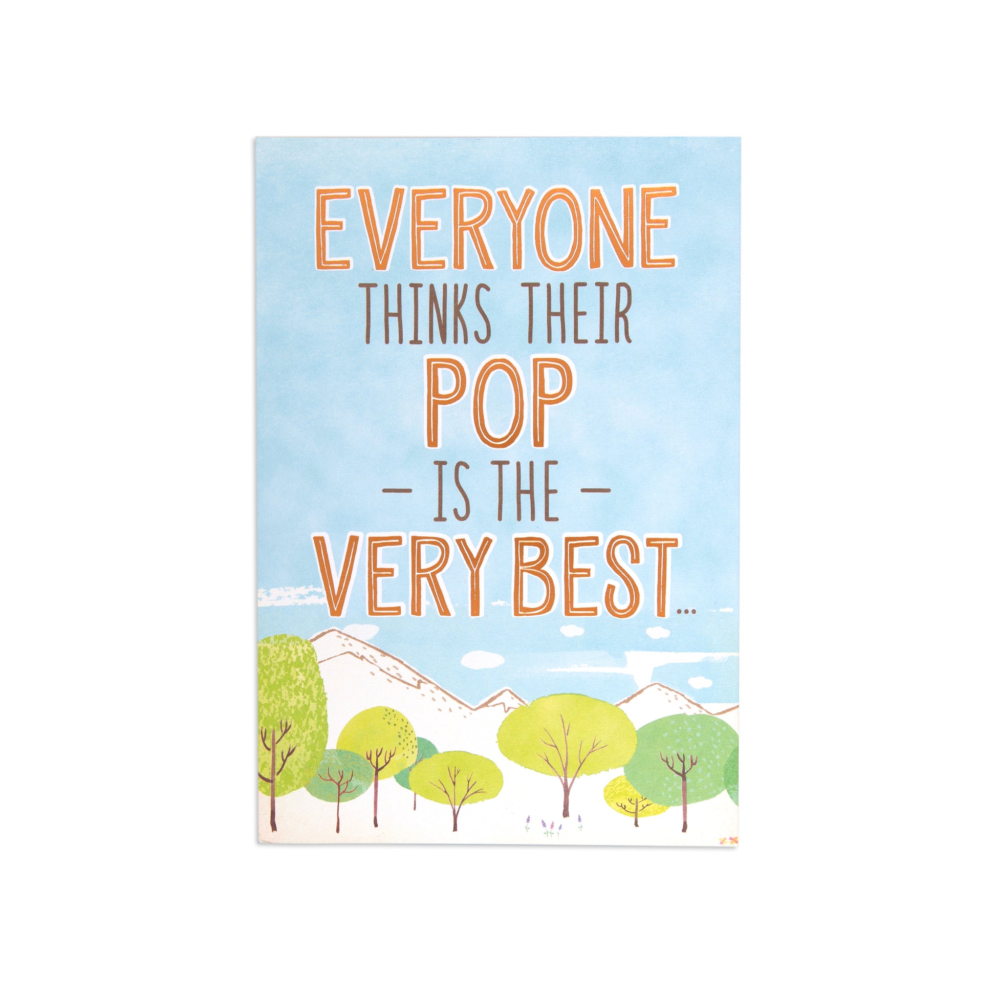 Hallmark Father's Day Card - Pop Very Best With Trees, featuring a lighthearted design with trees and mountains.