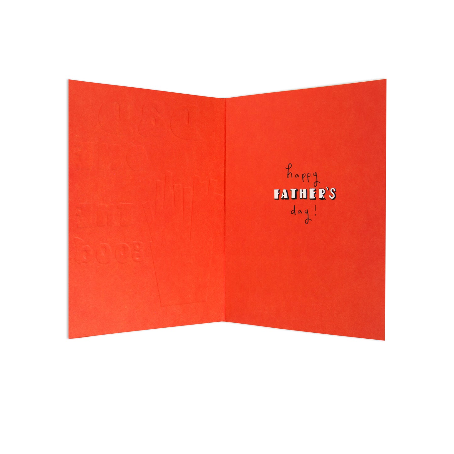 Hallmark Father's Day Card - One Of The Good Fries, red interior with embossed text and colourful greeting detail, open view.