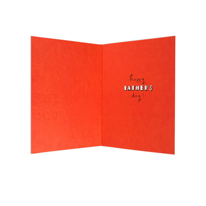 Hallmark Father's Day Card - One Of The Good Fries, red interior with embossed text and colourful greeting detail, open view.