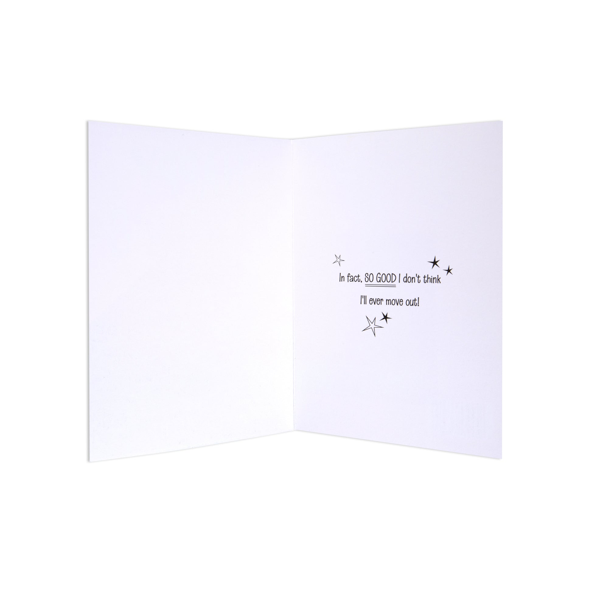 Hallmark Father's Day Card - Never Moving Out, inside view featuring handwritten message and star illustrations.