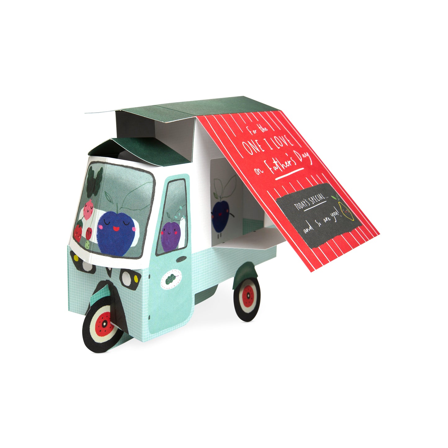 One I Love 150 cute paper truck with open roof, featuring cheerful character designs and colourful details.