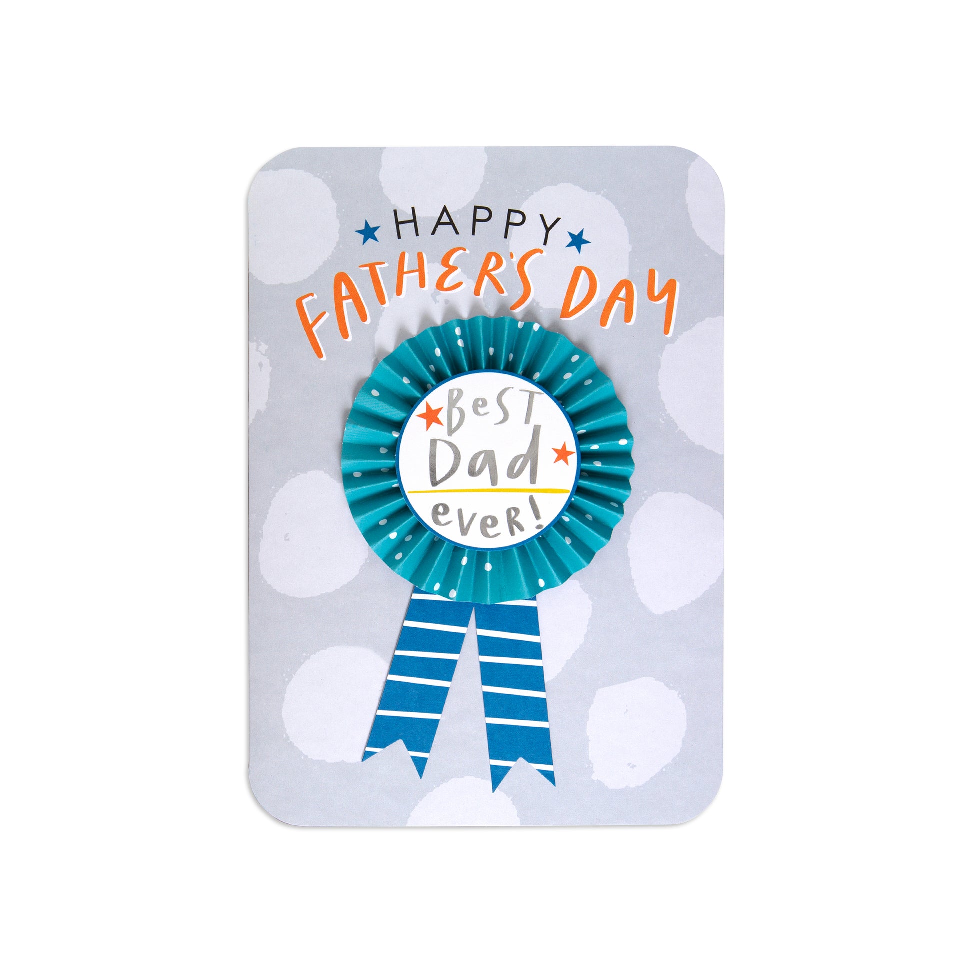 Dad Opn 250 Father's Day ribbon with turquoise rosette and stripes, featuring the text 'Best Dad ever', flat lay view.