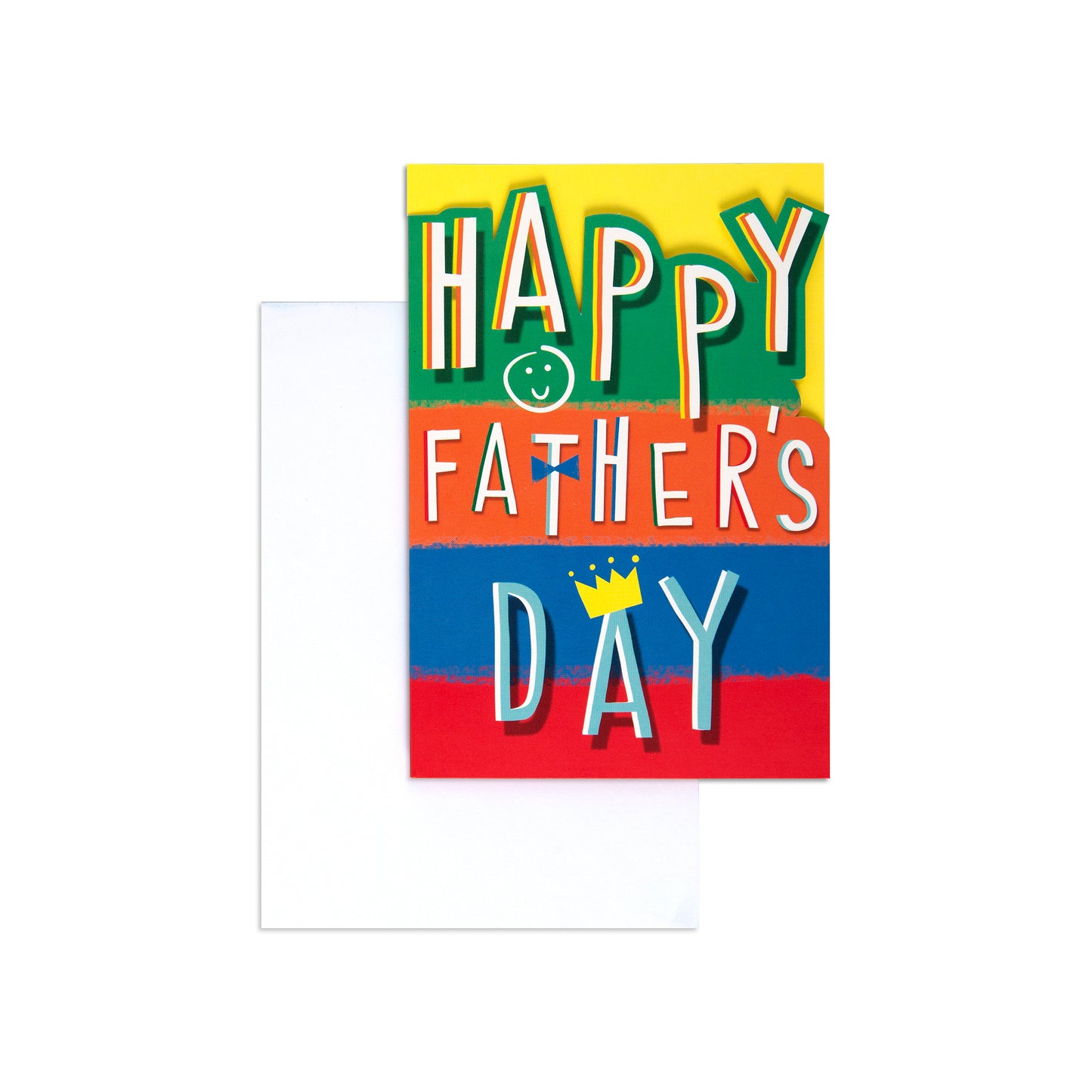 Hallmark Father's Day Card - Colourful & Cheerful, vibrant colours with a blank inside, displayed with a white envelope.