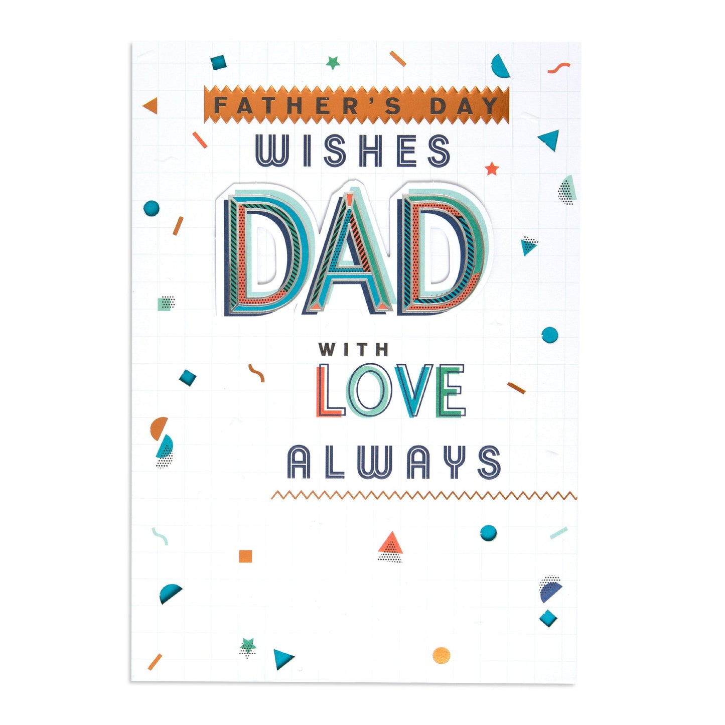 Hallmark Father's Day Card - With Love Always featuring vibrant lettering and colourful geometric designs on a white background.