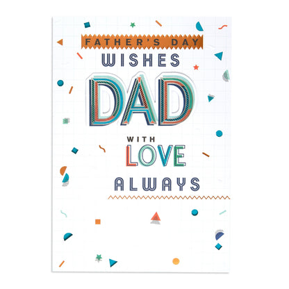 Hallmark Father's Day Card - With Love Always featuring vibrant lettering and colourful geometric designs on a white background.
