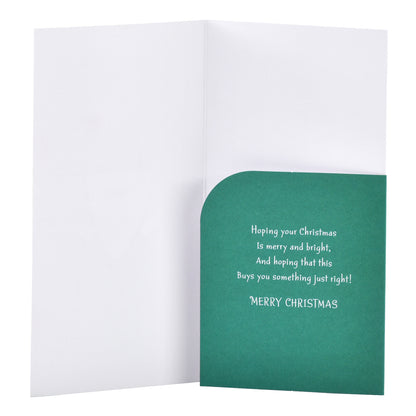 Wallet Gen Cute Santa Green with an inside message wishing a bright Christmas, displayed open to show card detail.