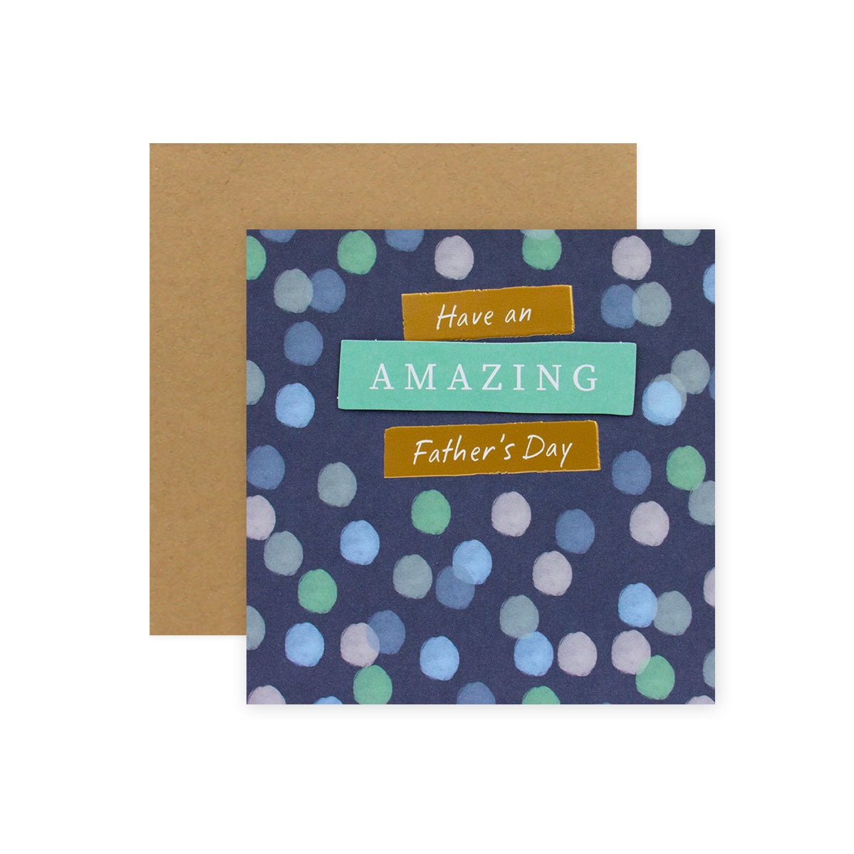 Hallmark Father's Day Card - Amazing Father's Day with blue and green spots on navy background, featuring gold foil accents.