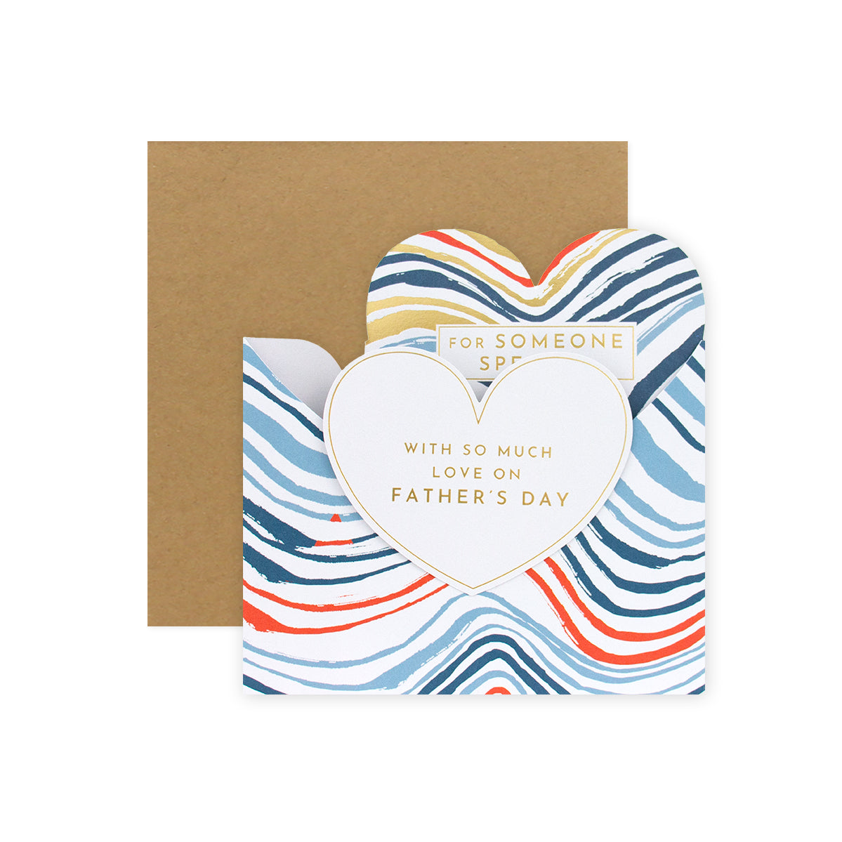 Hallmark Father's Day Card - For Someone Special (3D Card) featuring colourful swirl illustrations and gold foil detailing in a flat lay view.
