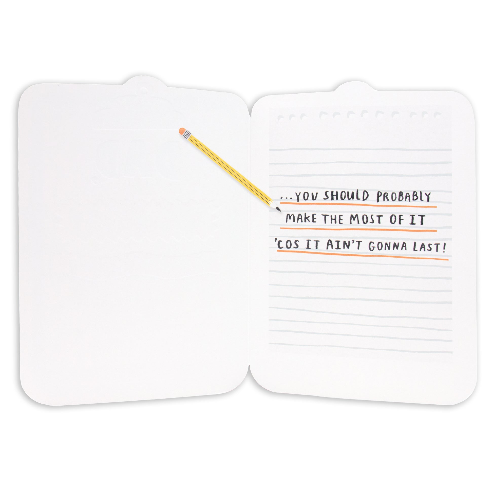 Hallmark Father's Day Card - The Boss, open view, featuring handwritten message and pencil on lined notepad design.