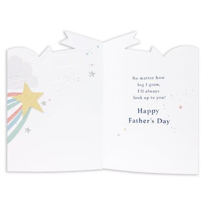 Hallmark Father's Day Card - Look Up To You, interior view with colourful cloud and star illustrations, featuring a heartfelt message.