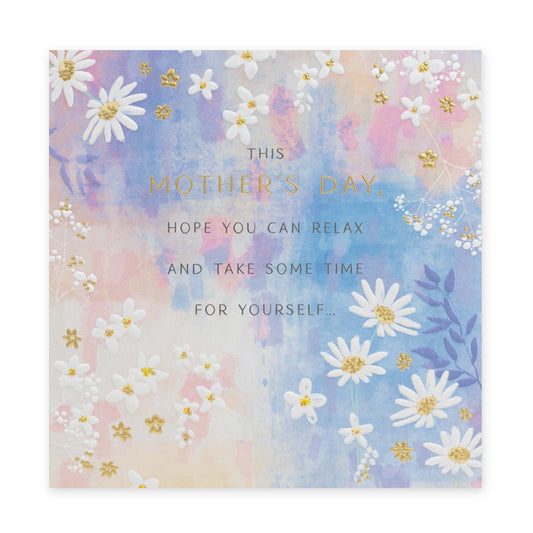 Hallmark Mother's Day Card - square card featuring embossed floral illustrations and gold foil text on a pastel background.