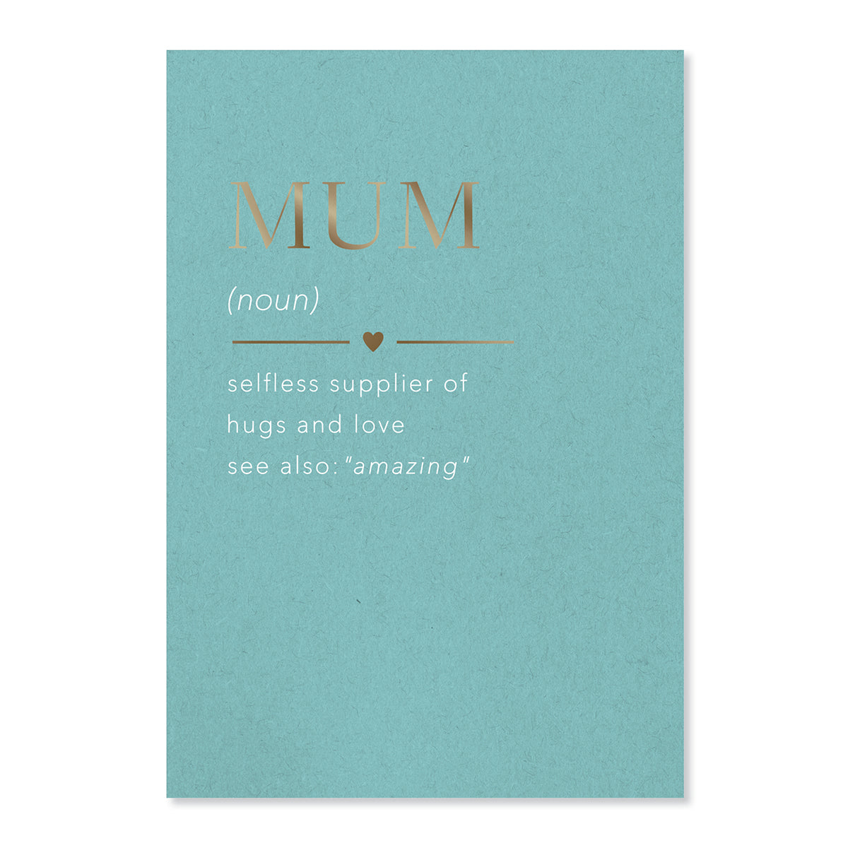 Hallmark Mother's Day Card - MUM in turquoise featuring gold foil text and a definition of Mum with playful details.