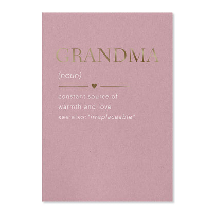 Hallmark Mother's Day Card - Grandma in a soft pink colour with gold foil lettering featuring a light-hearted definition of grandma.