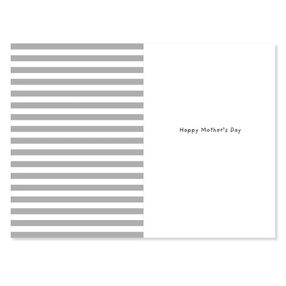 Hallmark Mother's Day Card - Mum, love you berry much featuring a grey striped design with inside text 'Happy Mother's Day'.