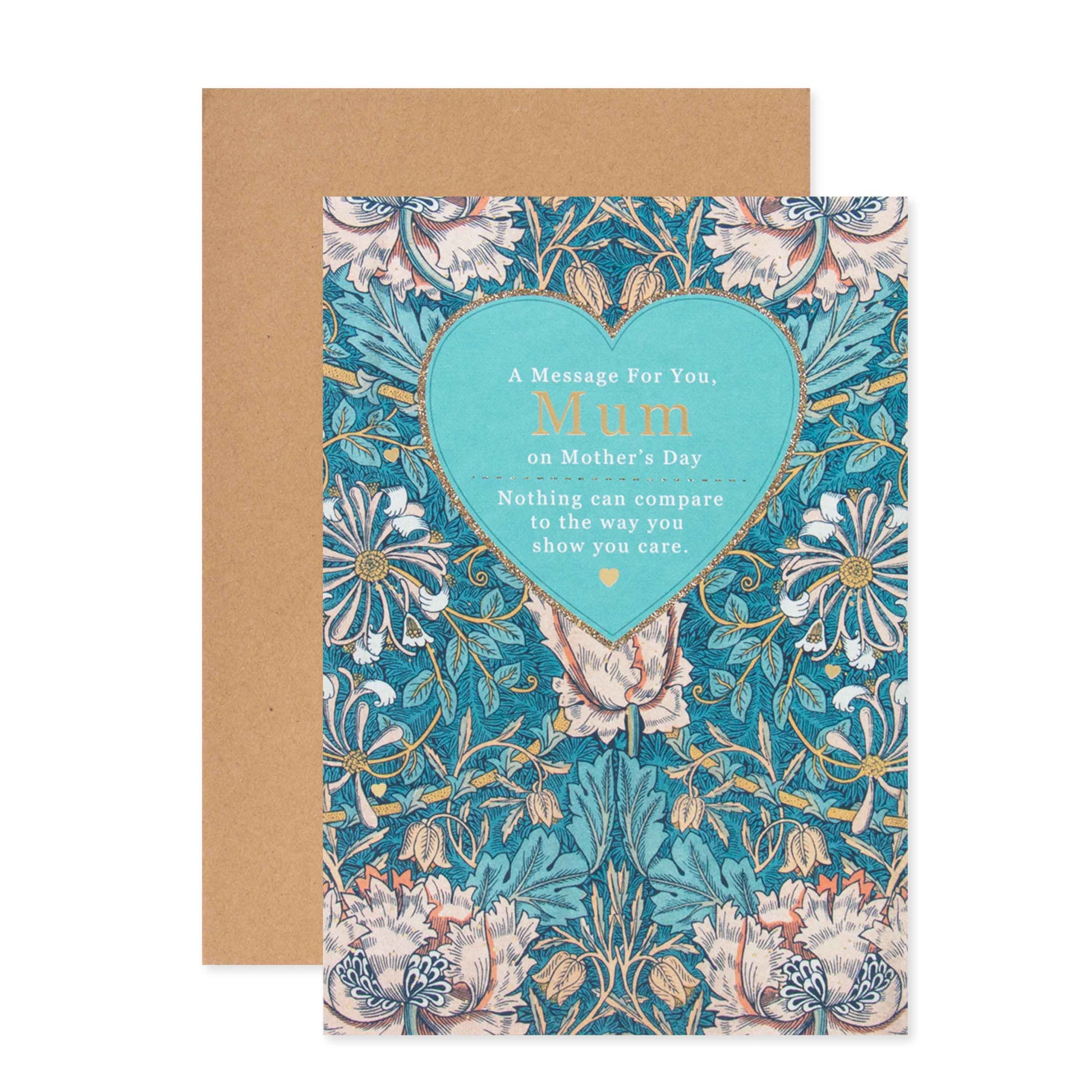 Hallmark Mother's Day Card - A message for you Mum, featuring intricate floral design and heartfelt text, flat lay view.