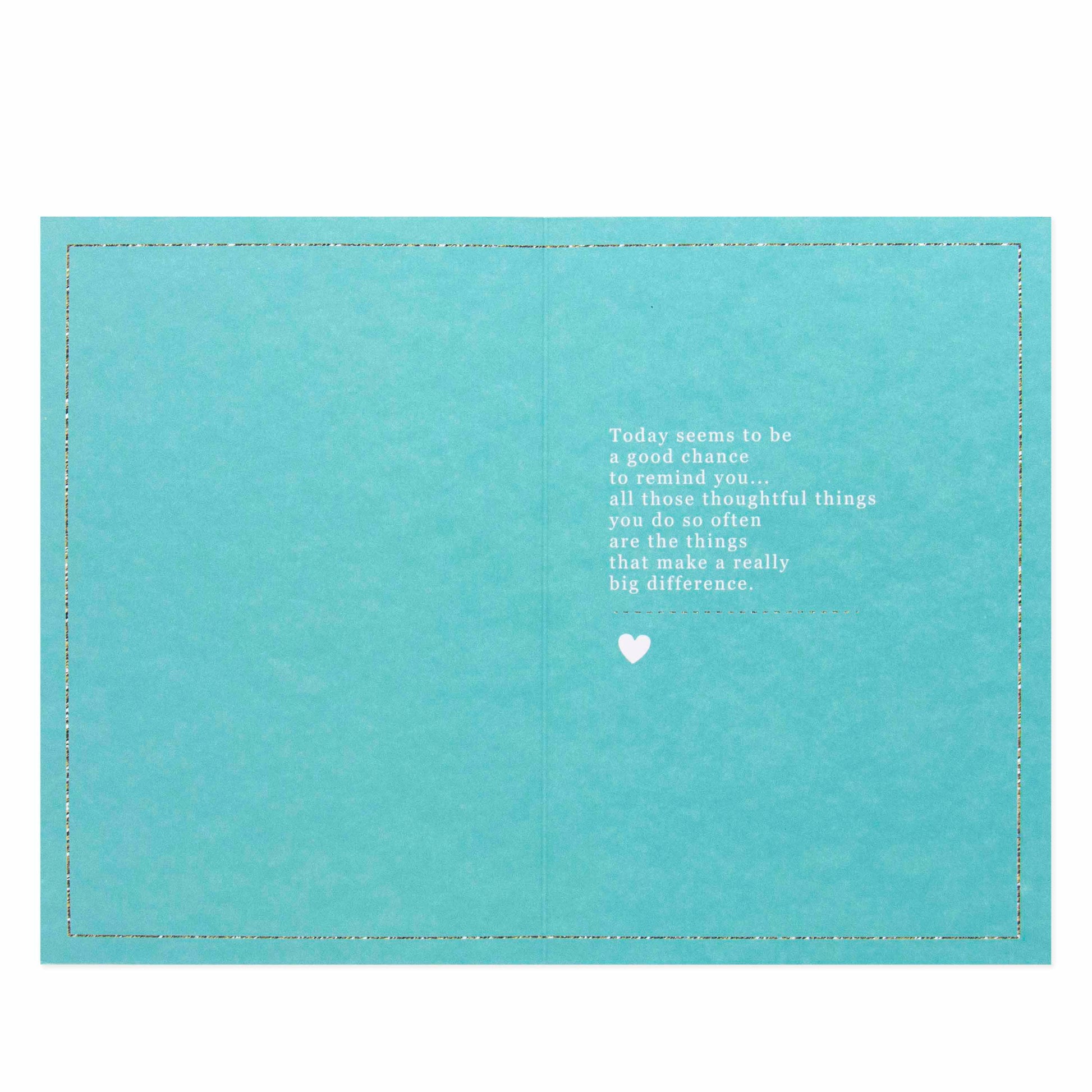 Hallmark Mother's Day Card - A message for you Mum, inside view with heartfelt message printed on aqua blue paper.