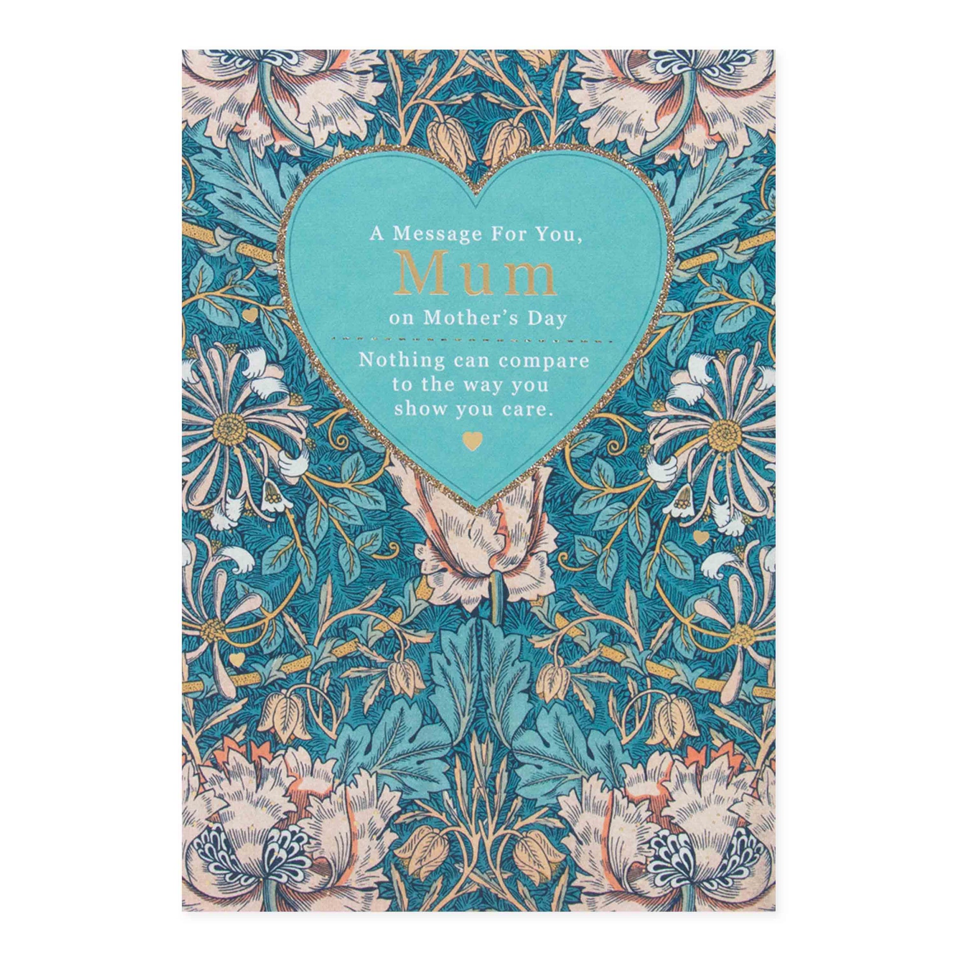 Hallmark Mother's Day Card - A message for you Mum featuring intricate floral design and gold foil accents on a blue background.