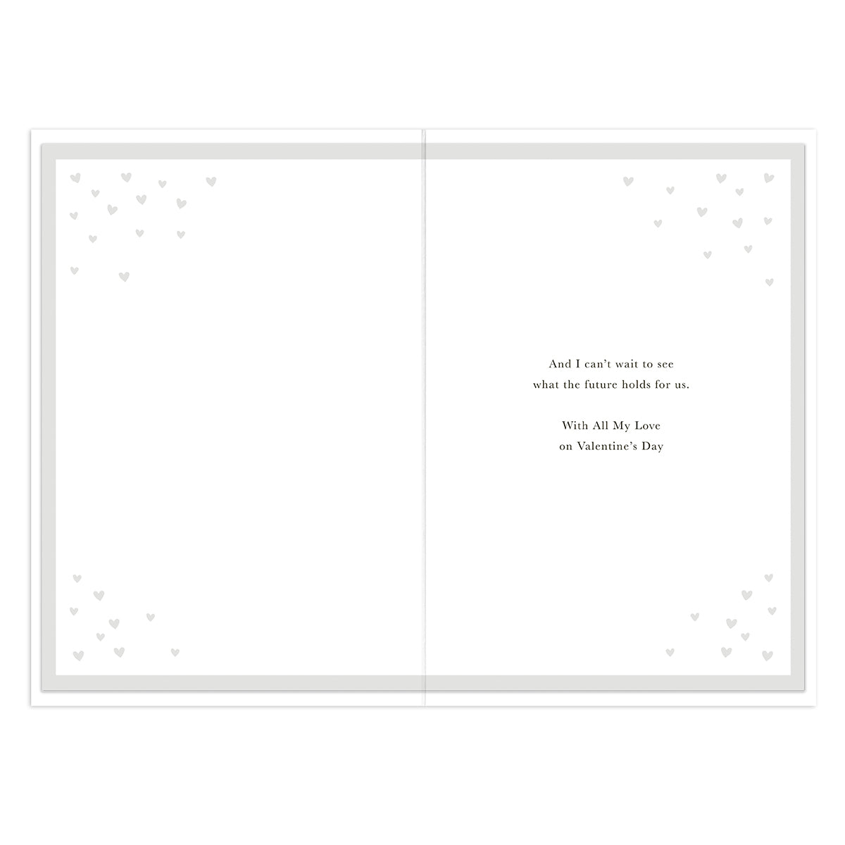Hallmark Valentine's Day Card - Meant To Be, inside view, featuring an elegant text layout with small love hearts.