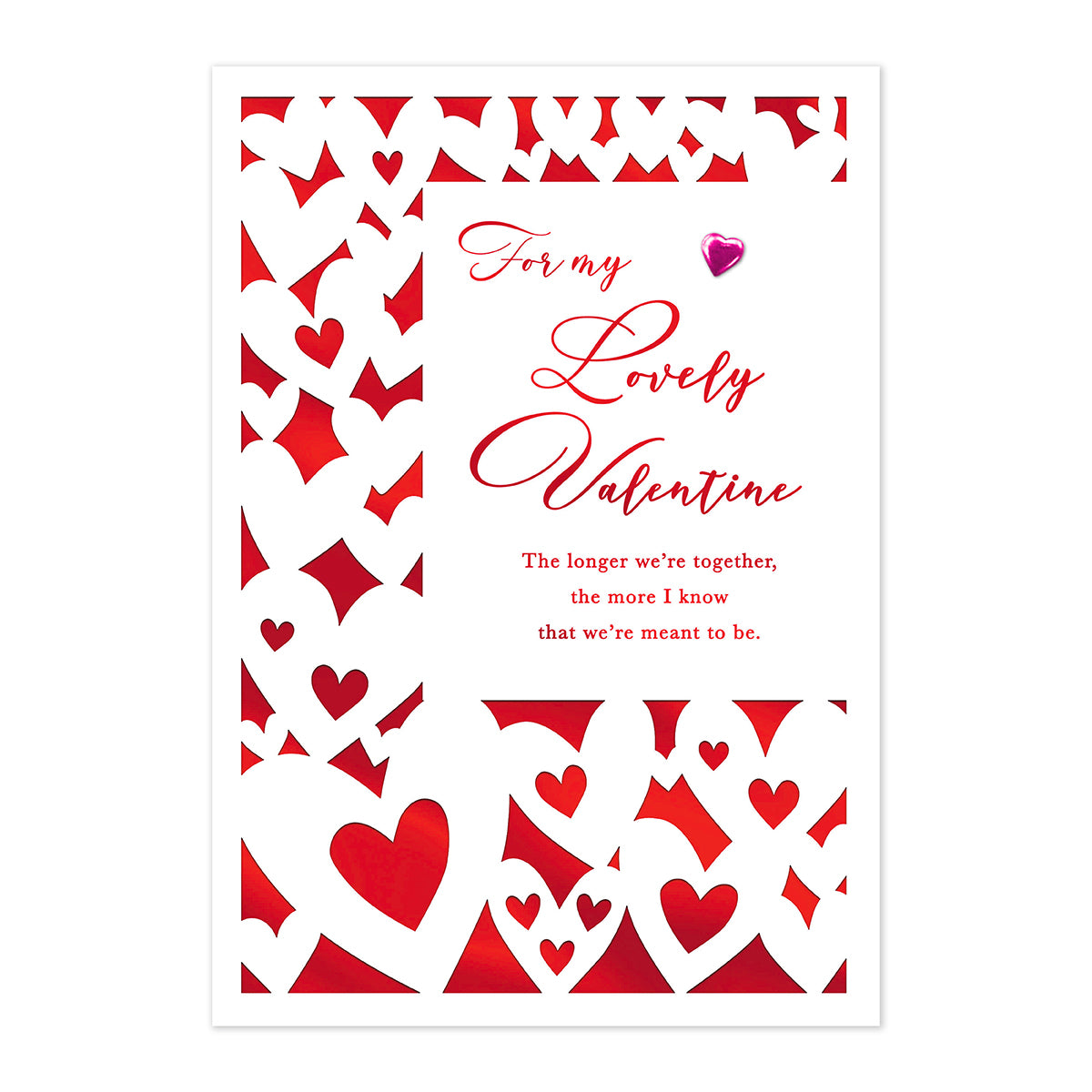 Hallmark Valentine's Day Card - Meant To Be featuring laser cut hearts and red foil highlights on a white background