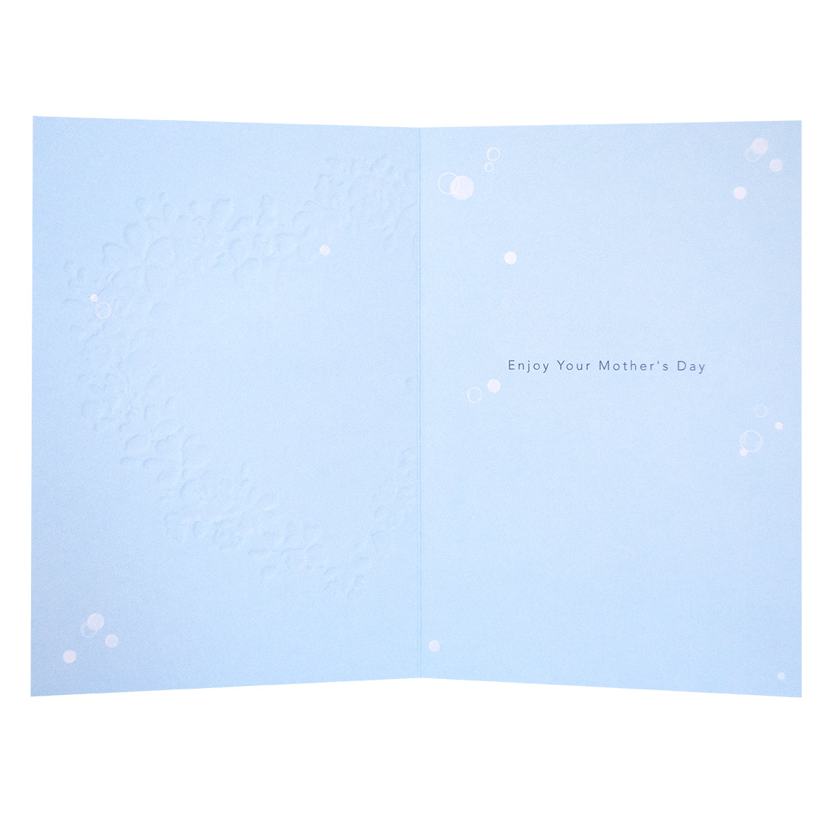 Hallmark Mother's Day Card - Someone Special, light blue interior, embossed floral design with message 'Enjoy Your Mother's Day'.