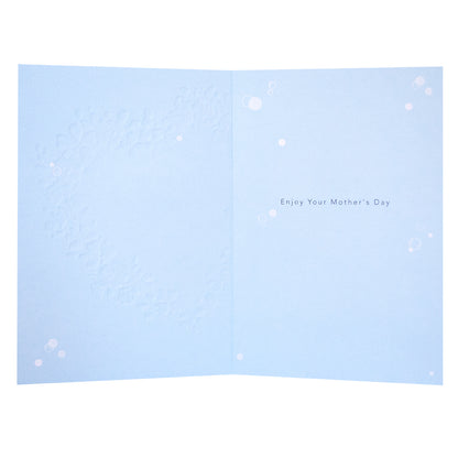 Hallmark Mother's Day Card - Someone Special, light blue interior, embossed floral design with message 'Enjoy Your Mother's Day'.