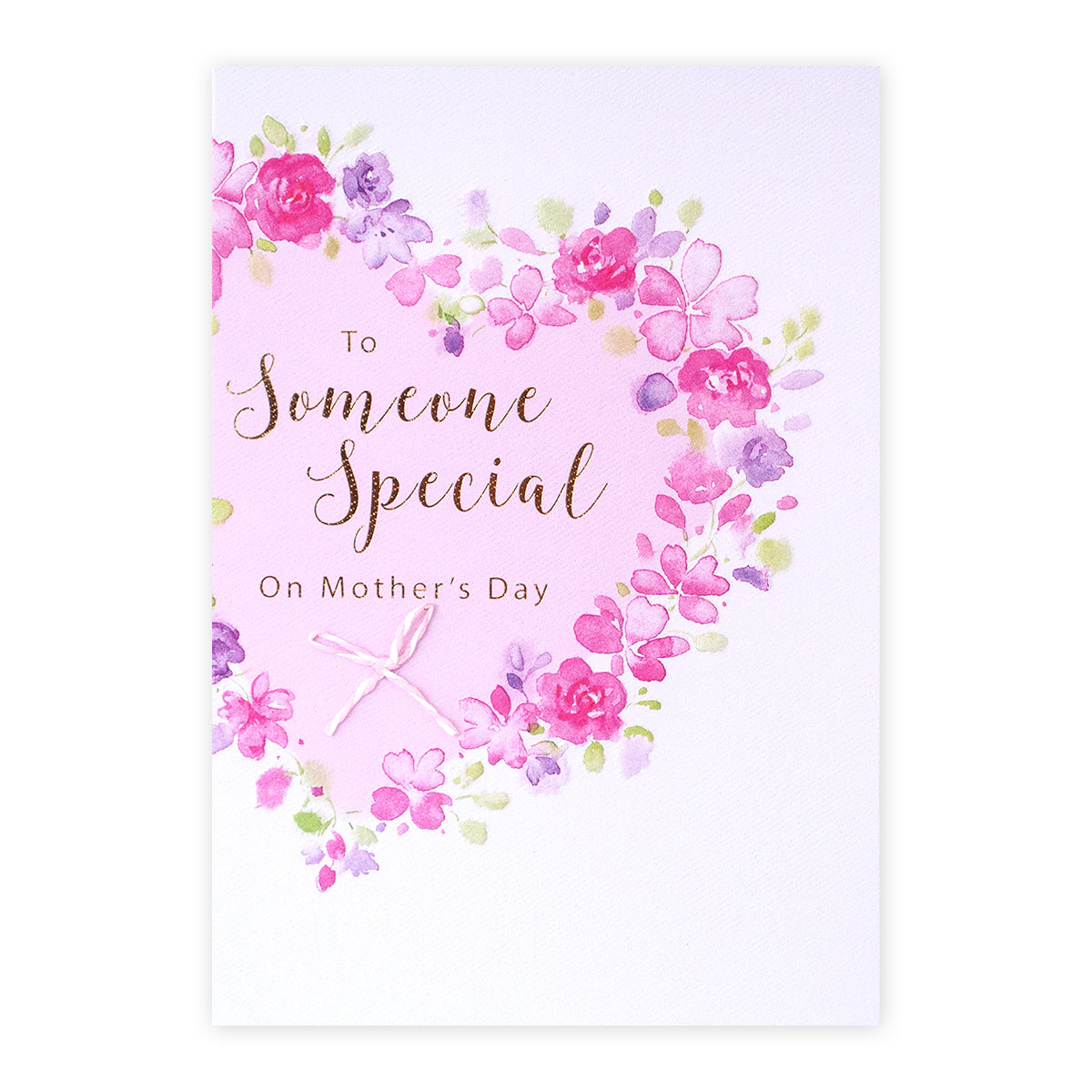 Hallmark Mother's Day Card - Someone Special, pink and white design with floral heart illustrations and gold foil lettering.