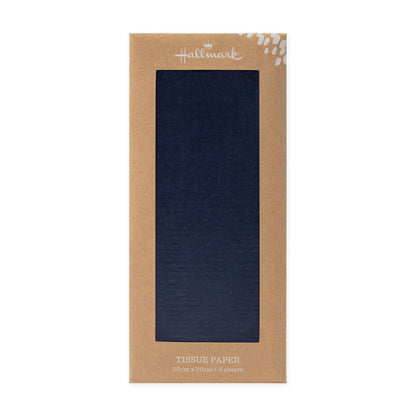 Hallmark 5 Pack Multi-Occasion Tissue Paper Sheet - Navy Blue in packaging, showcasing navy blue sheets, 70cm x 50cm size.