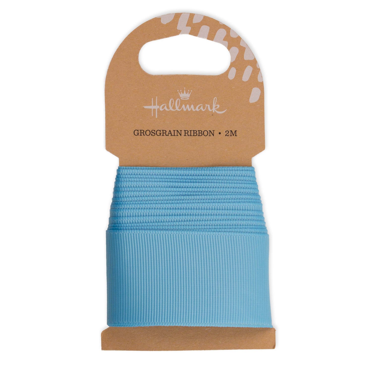 Hallmark Baby Blue Grosgrain Ribbon - 2m on recyclable kraft card with a textured finish for wrapping gifts and crafts.